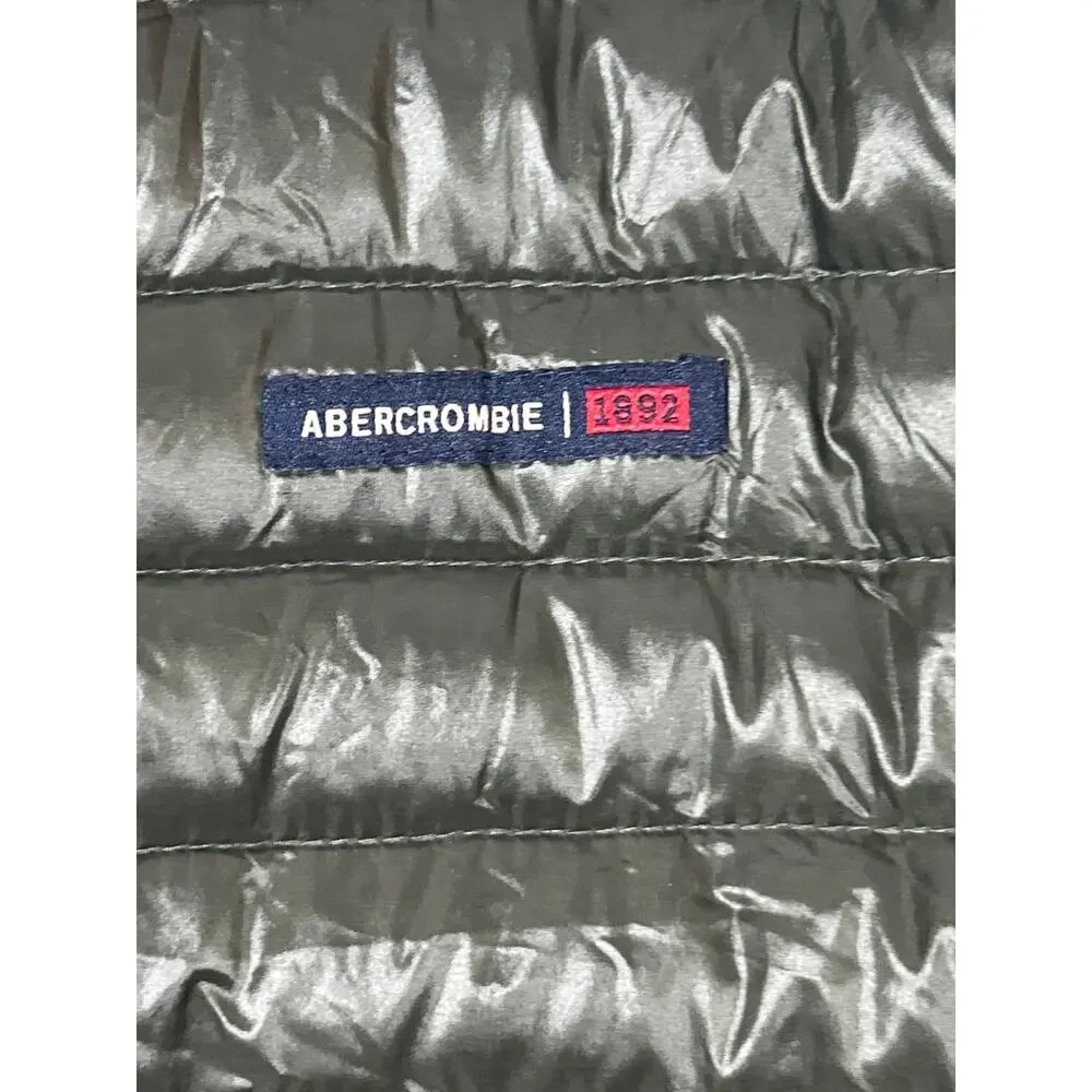 Abercrombie Fitch Jacket XL Full Zip Army Green Down Filled Quilted Hood Puffer - Picture 5 of 16